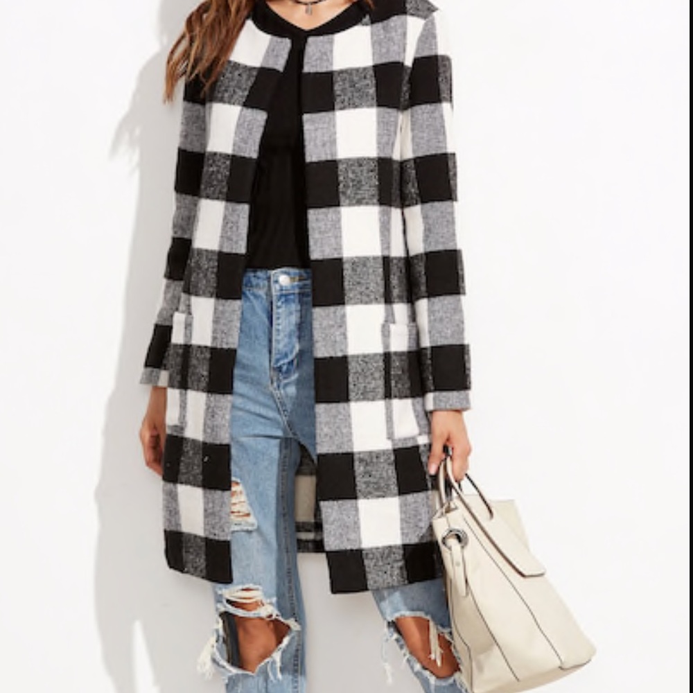 Black and white plaid coat